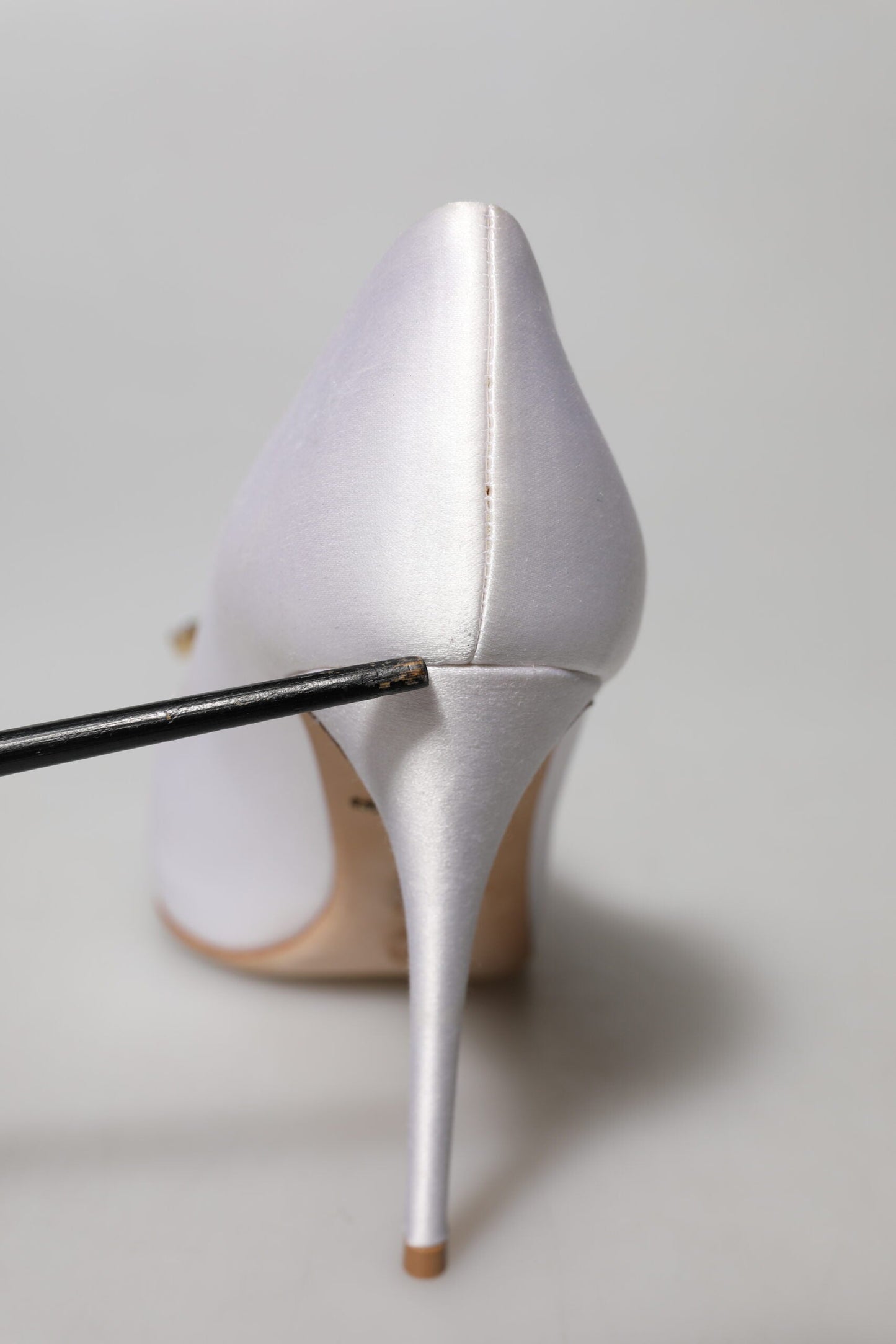 Dolce & Gabbana White Crystals Peep Toe Satin Pumps Shoes