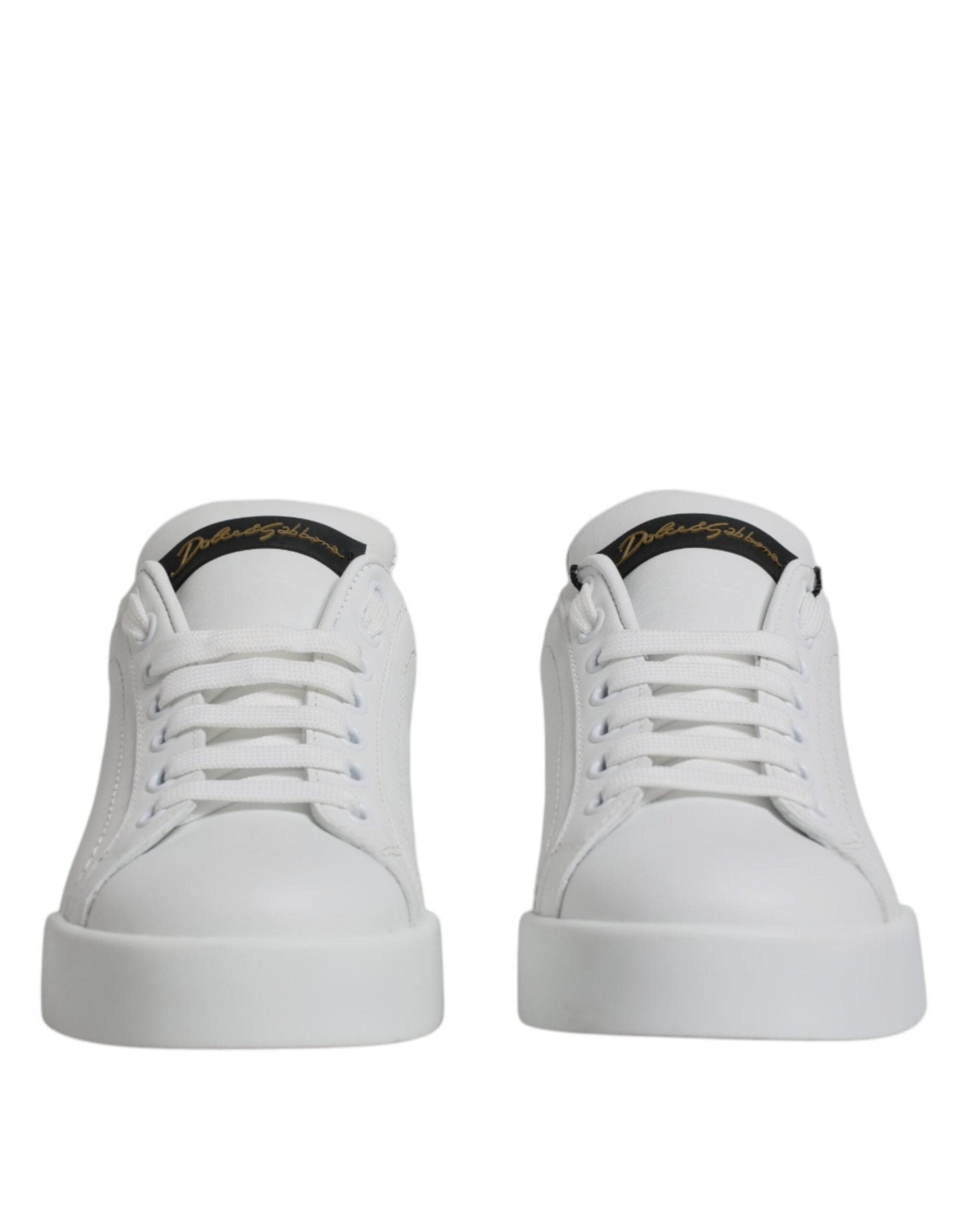 Dolce & Gabbana White Black Leather Low Top Sneakers Shoes