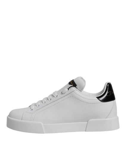 Dolce & Gabbana White Black Leather Low Top Sneakers Shoes