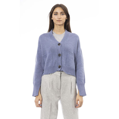 Alpha Studio Light Blue Merino Wool Women Cardigan