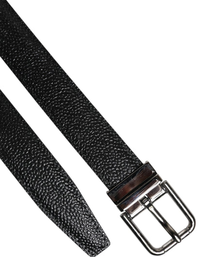 Dolce & Gabbana Black Textured Leather Silver Metal Buckle Men Belt