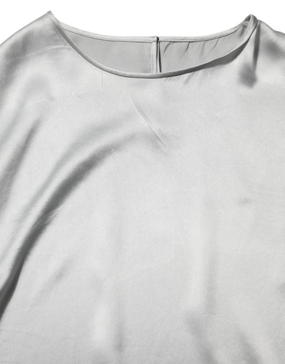 Dolce & Gabbana Gray Silk Satin Floral Lace Long Sleeve Top