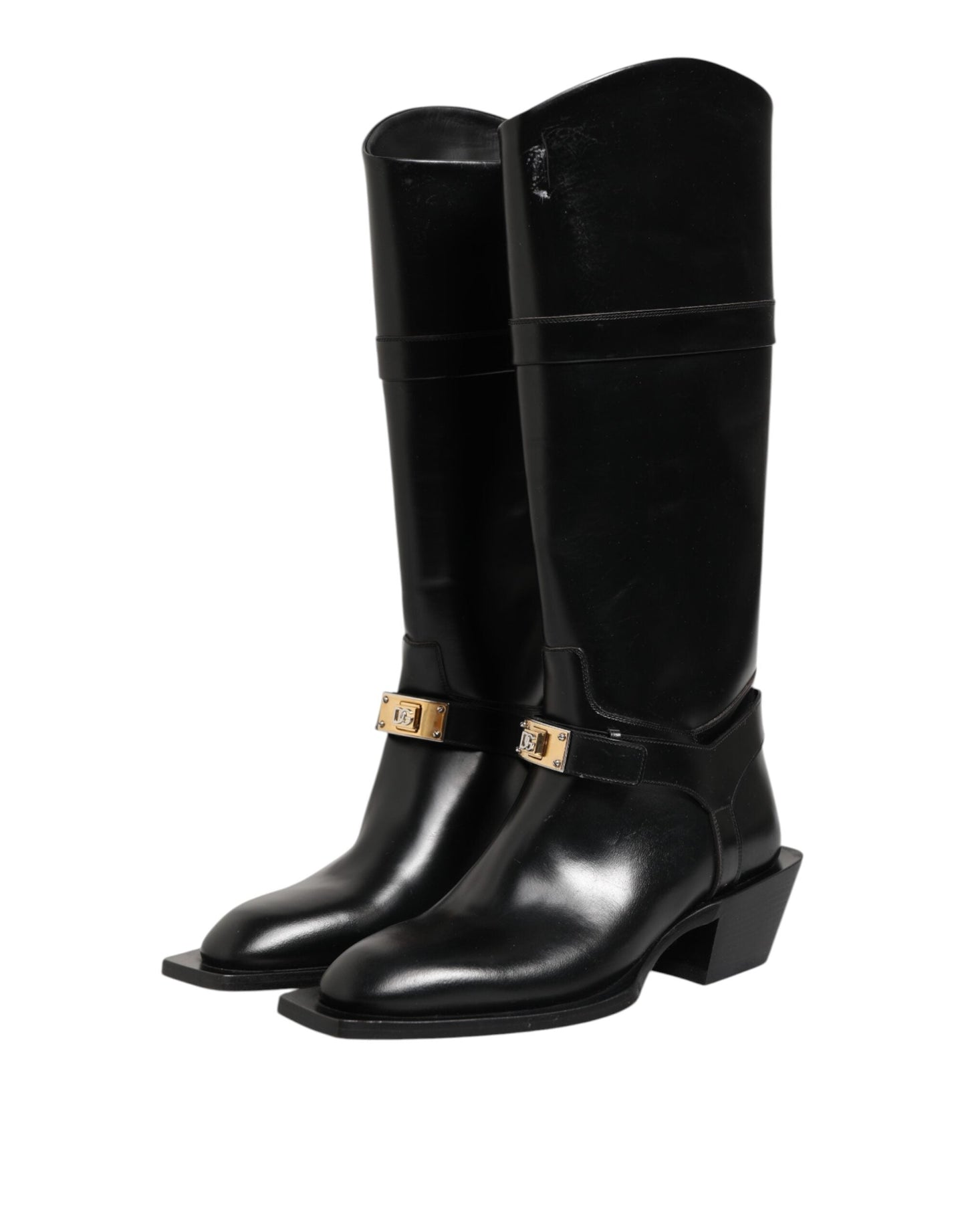Dolce & Gabbana Black Logo Plaque Over The Calf Boots Shoes