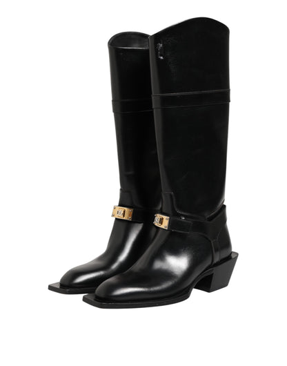 Dolce & Gabbana Black Logo Plaque Over The Calf Boots Shoes
