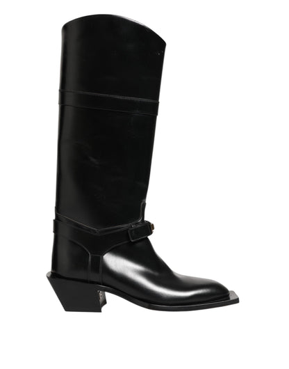 Dolce & Gabbana Black Logo Plaque Over The Calf Boots Shoes