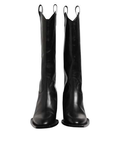 Dolce & Gabbana Black Leather Over The Calf Biker Boots Shoes