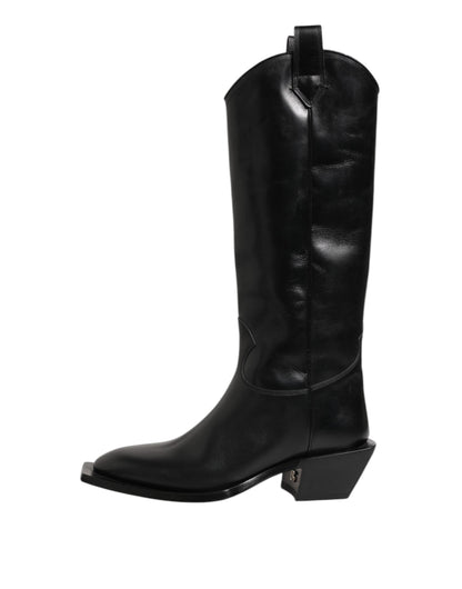 Dolce & Gabbana Black Leather Over The Calf Biker Boots Shoes