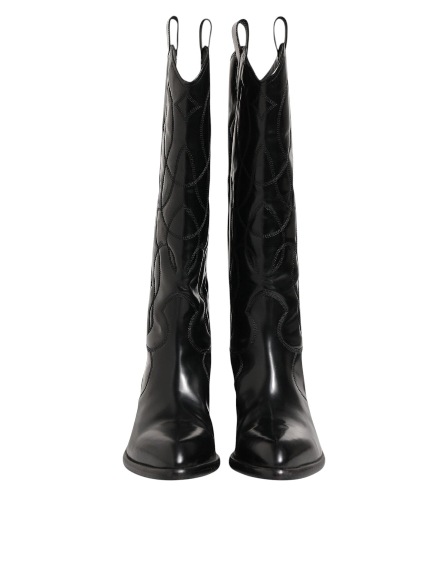 Dolce & Gabbana Black Leather Over The Calf Biker Boots Shoes