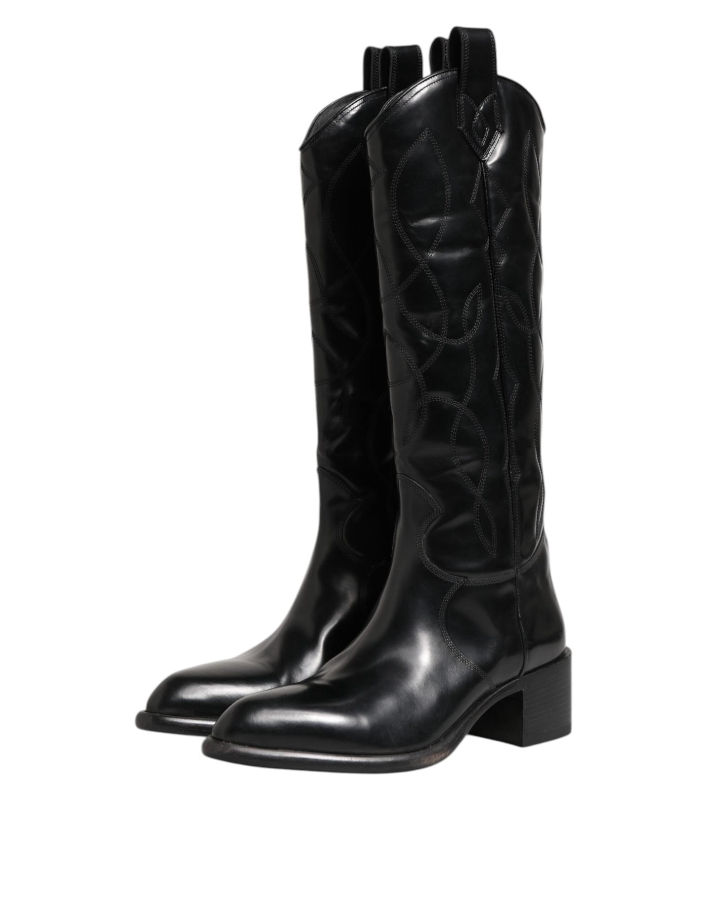 Dolce & Gabbana Black Leather Over The Calf Biker Boots Shoes