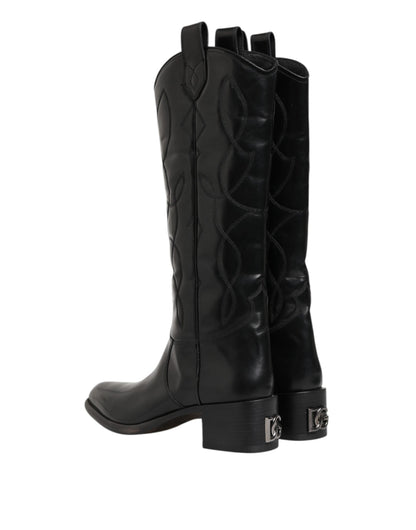 Dolce & Gabbana Black Leather Over The Calf Biker Boots Shoes