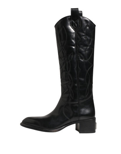 Dolce & Gabbana Black Leather Over The Calf Biker Boots Shoes