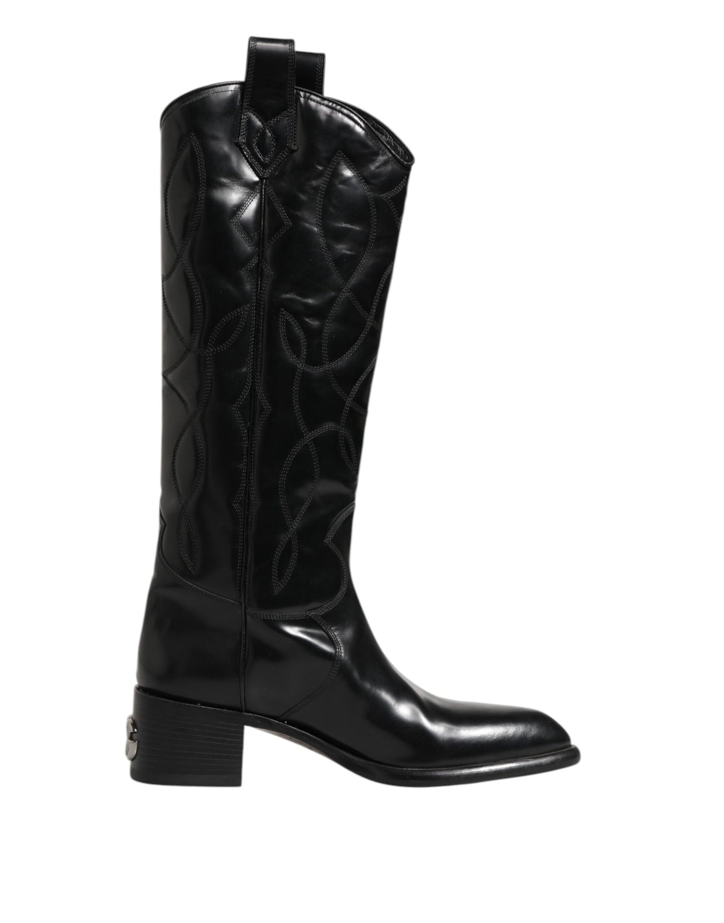 Dolce & Gabbana Black Leather Over The Calf Biker Boots Shoes
