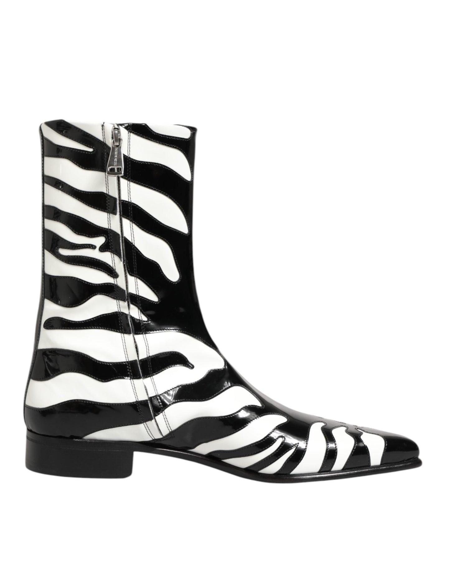 Dolce & Gabbana Black White Zebra Leather Mid Calf Boots Shoes