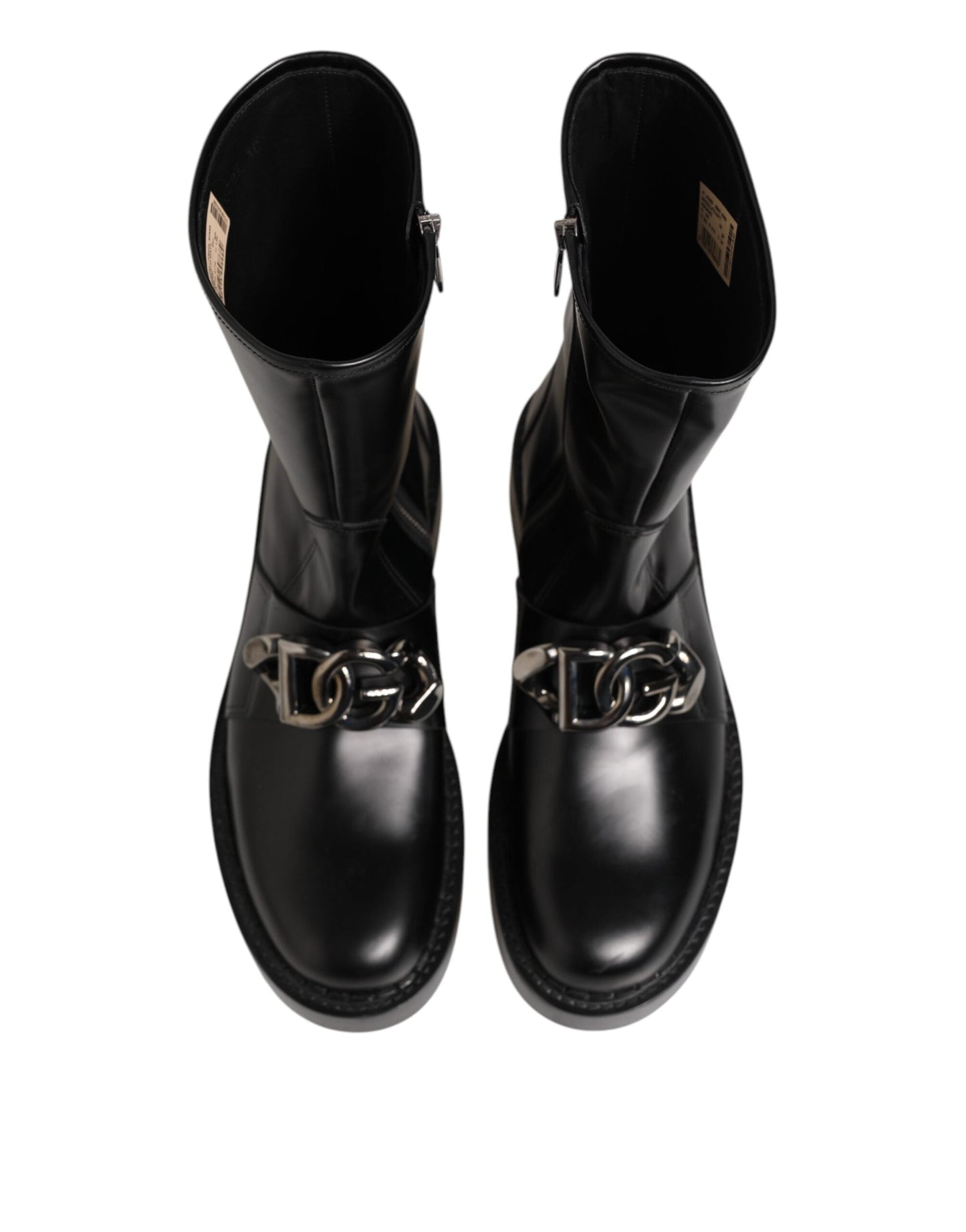 Dolce & Gabbana Black Logo Plaque Mid Calf Biker Boots Shoes