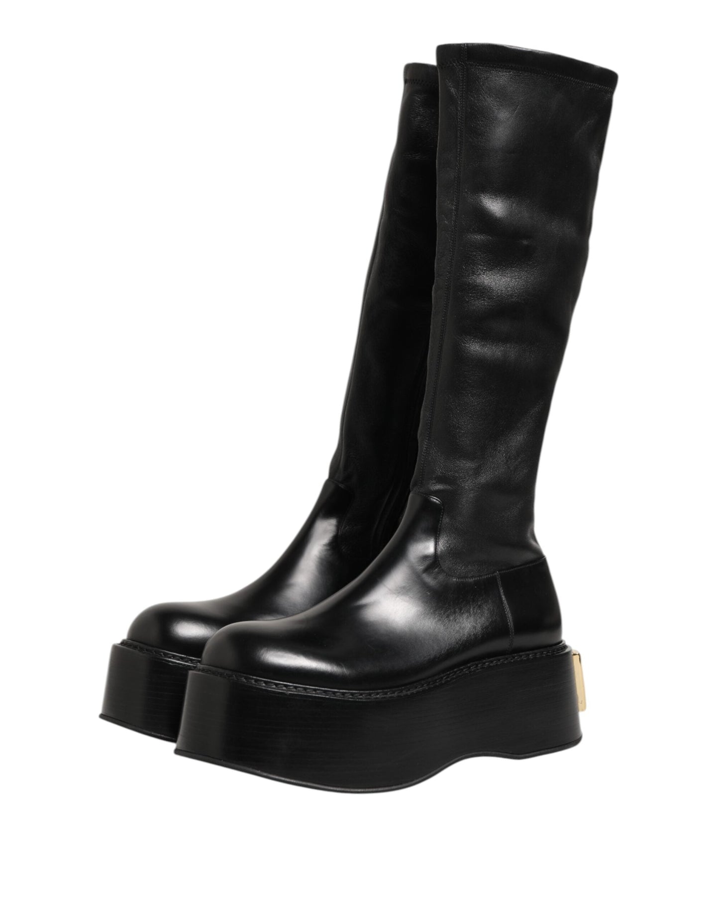 Dolce & Gabbana Black Logo Plaque Over The Calf Boots Shoes