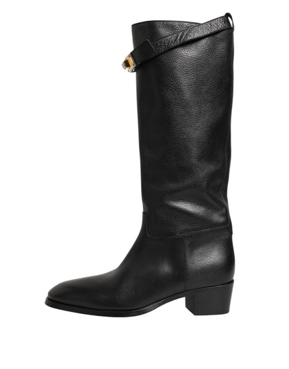 Dolce & Gabbana Black Logo Plaque Over The Calf Boots Shoes