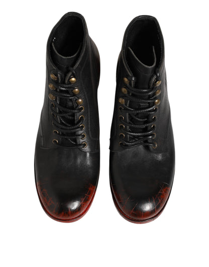 Dolce & Gabbana Black Red Lace Up Short Ankle Boot Shoes