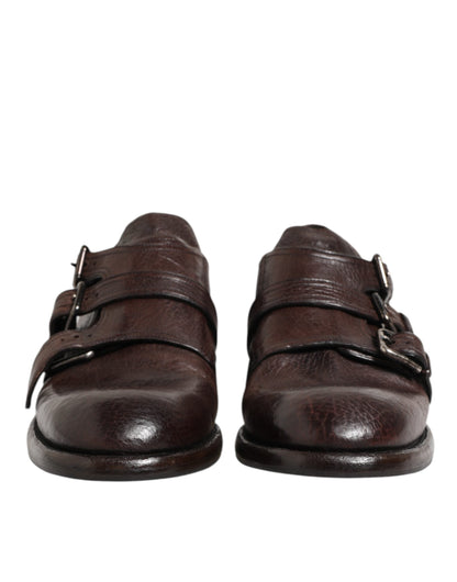 Dolce & Gabbana Brown Leather Monk Strap Formal Derby Shoes