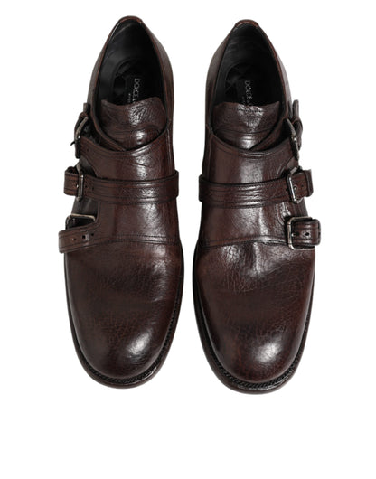 Dolce & Gabbana Brown Leather Monk Strap Formal Derby Shoes