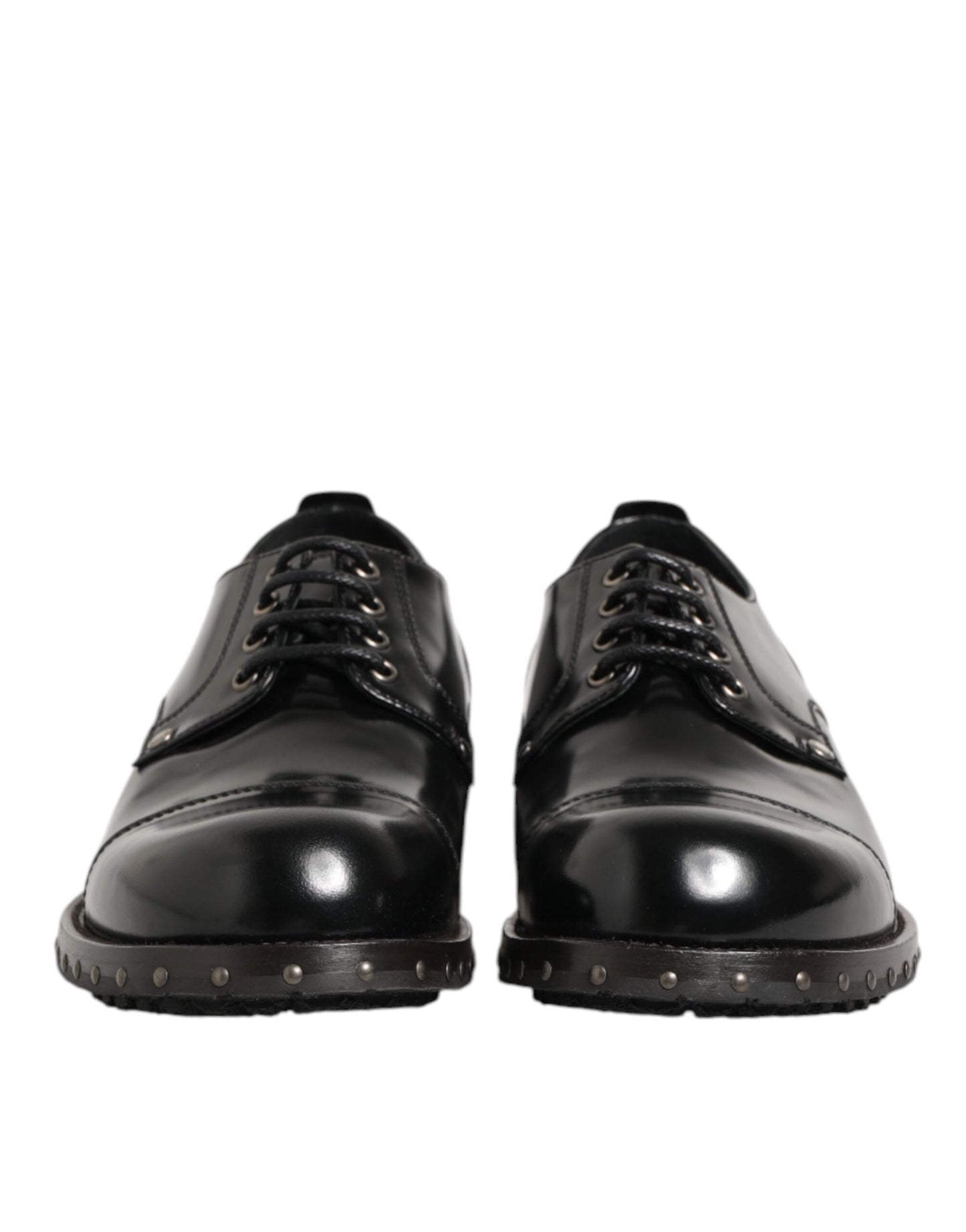 Dolce & Gabbana Black Leather Studded Men Formal Derby Shoes