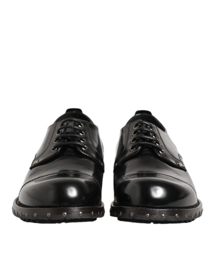 Dolce & Gabbana Black Leather Studded Men Formal Derby Shoes