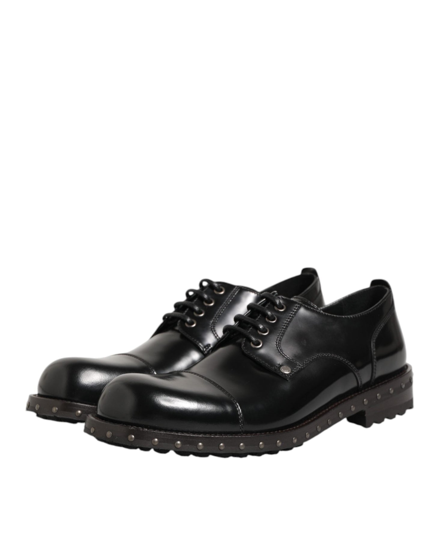 Dolce & Gabbana Black Leather Studded Men Formal Derby Shoes