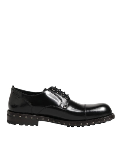 Dolce & Gabbana Black Leather Studded Men Formal Derby Shoes