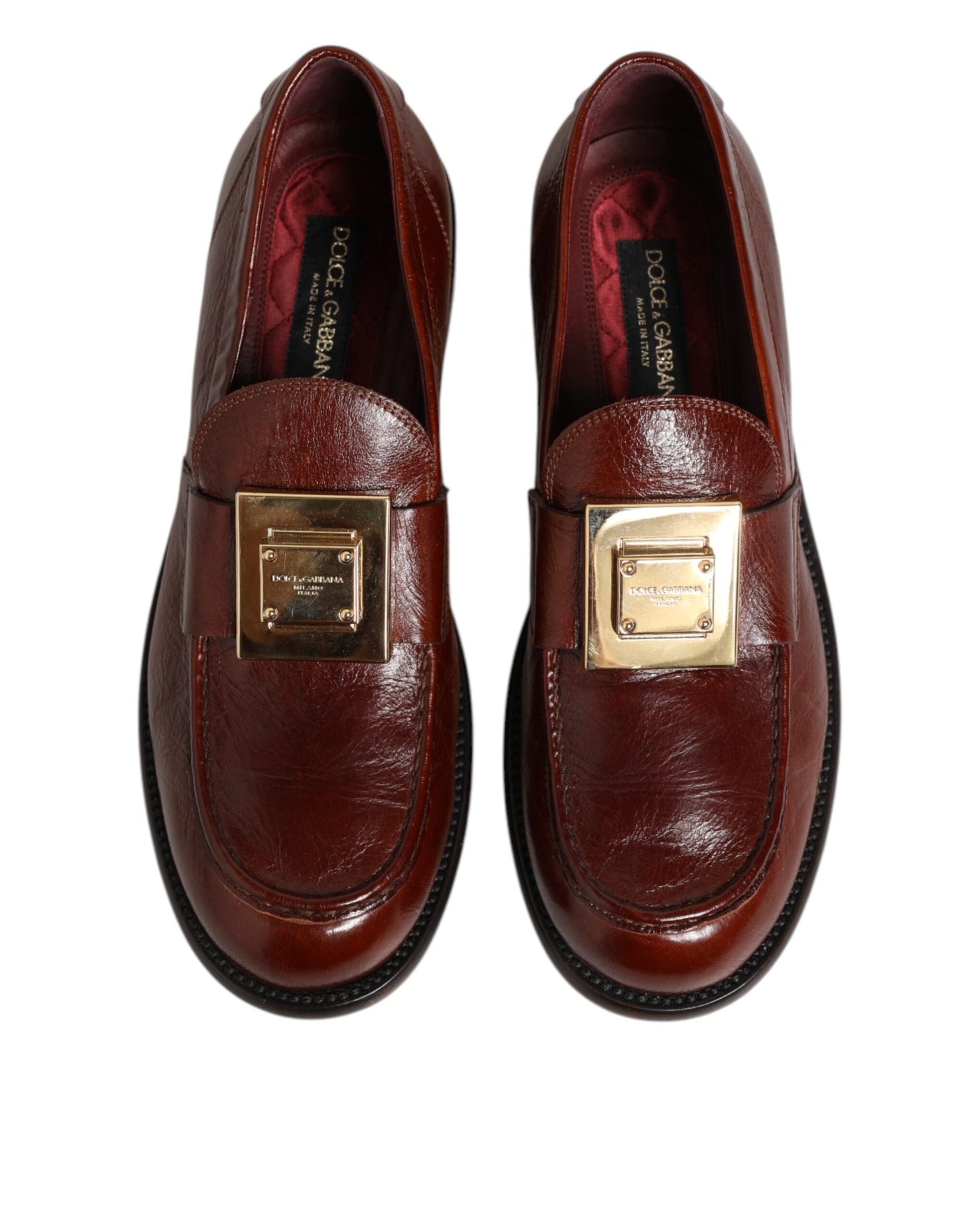 Dolce & Gabbana Brown Leather Logo Slip On Men Dress Shoes