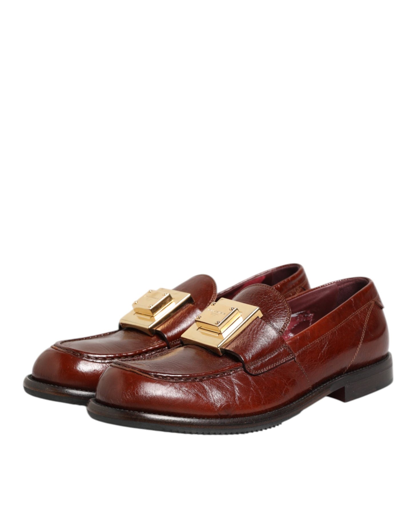 Dolce & Gabbana Brown Leather Logo Slip On Men Dress Shoes