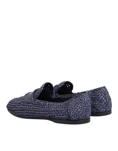 Dolce & Gabbana Blue Woven Leather Slip On Loafers Men Shoes