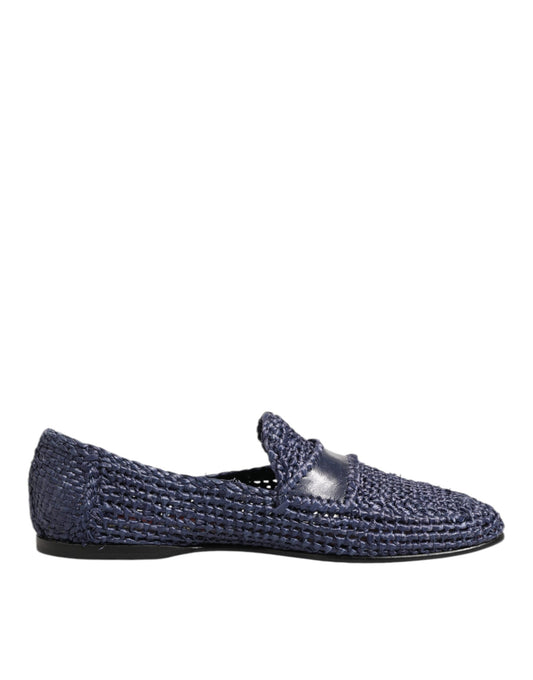 Dolce & Gabbana Blue Woven Leather Slip On Loafers Men Shoes