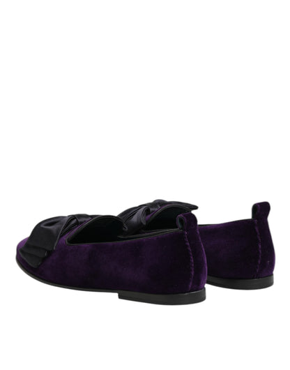 Dolce & Gabbana Purple Suede Cotton Bow Slip On Loafers Shoes