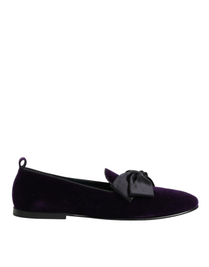 Dolce & Gabbana Purple Suede Cotton Bow Slip On Loafers Shoes