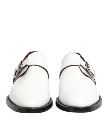 Dolce & Gabbana White Leather Monk Strap Formal Derby Shoes