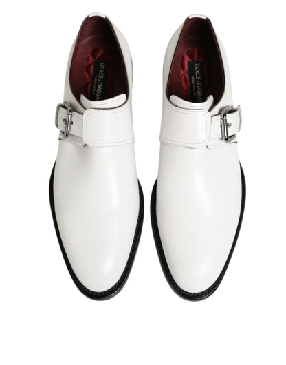 Dolce & Gabbana White Leather Monk Strap Formal Derby Shoes