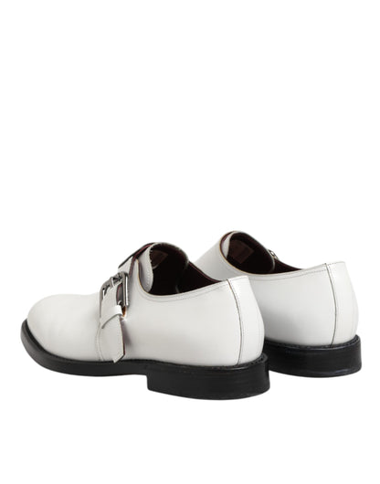 Dolce & Gabbana White Leather Monk Strap Formal Derby Shoes