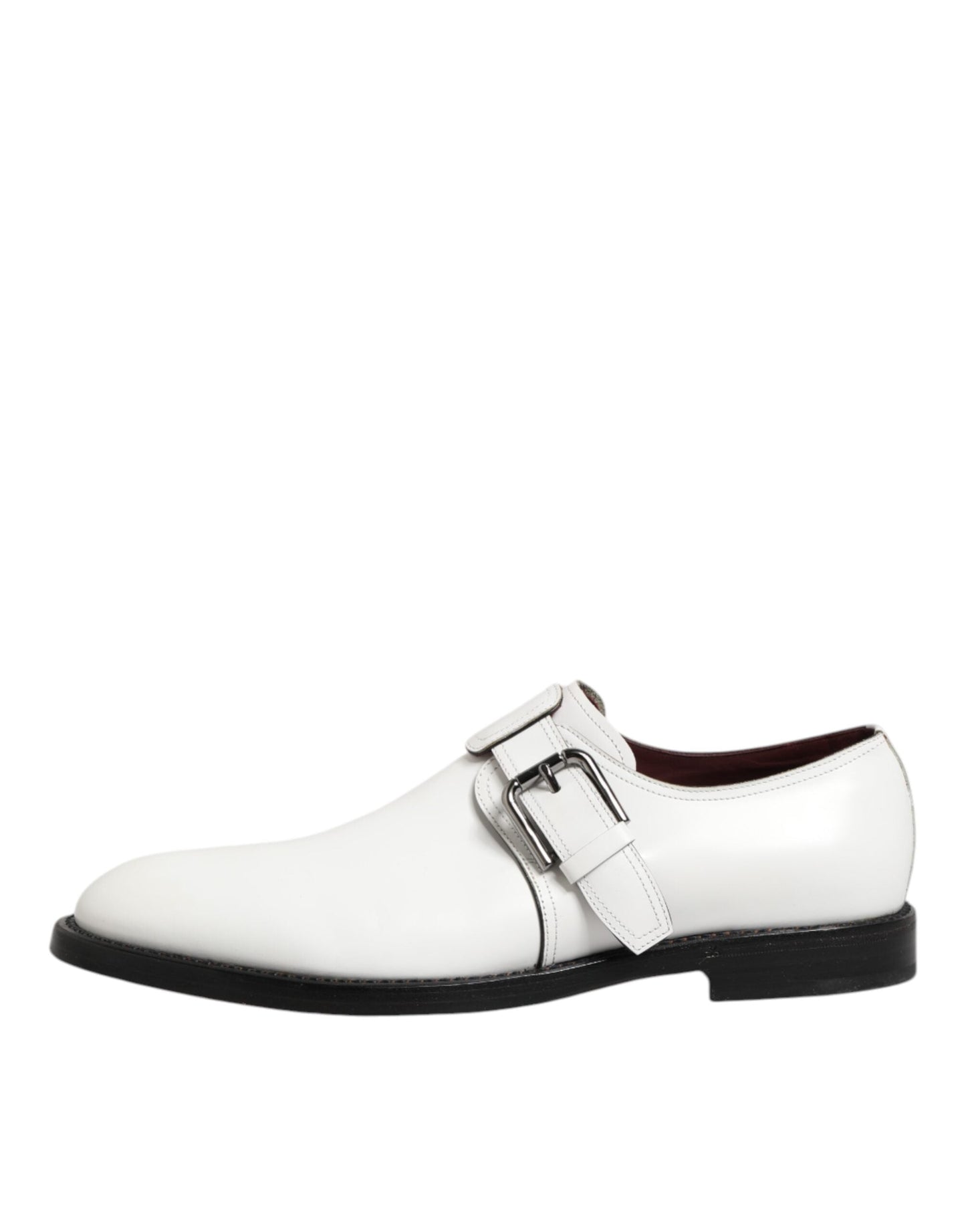 Dolce & Gabbana White Leather Monk Strap Formal Derby Shoes