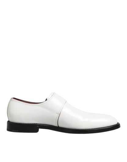 Dolce & Gabbana White Leather Monk Strap Formal Derby Shoes
