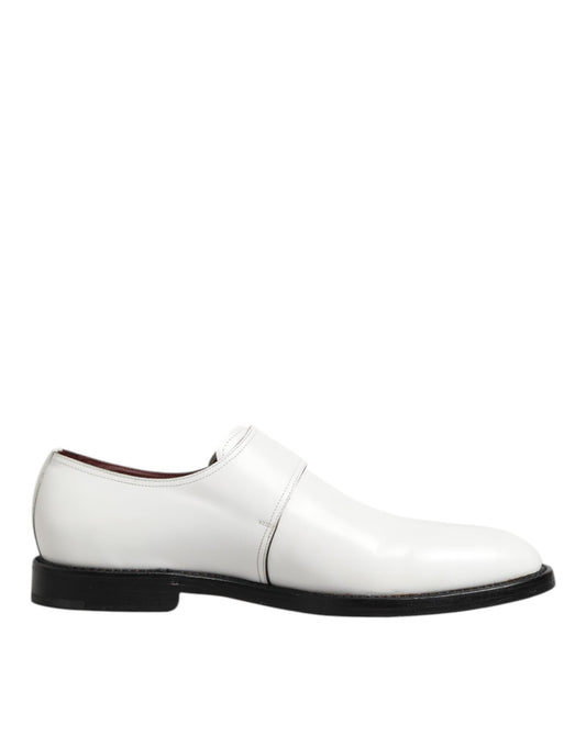 Dolce & Gabbana White Leather Monk Strap Formal Derby Shoes