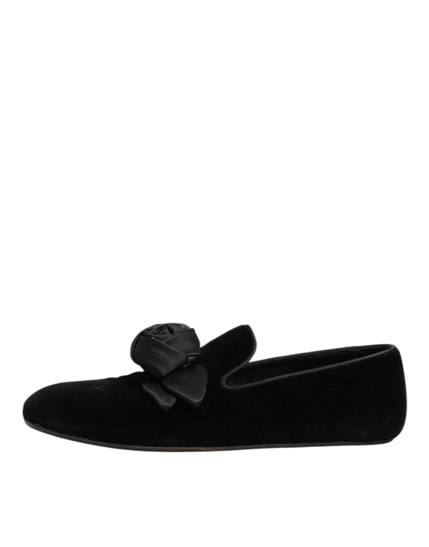 Dolce & Gabbana Black Suede Cotton Rose Slip On Loafers Shoes