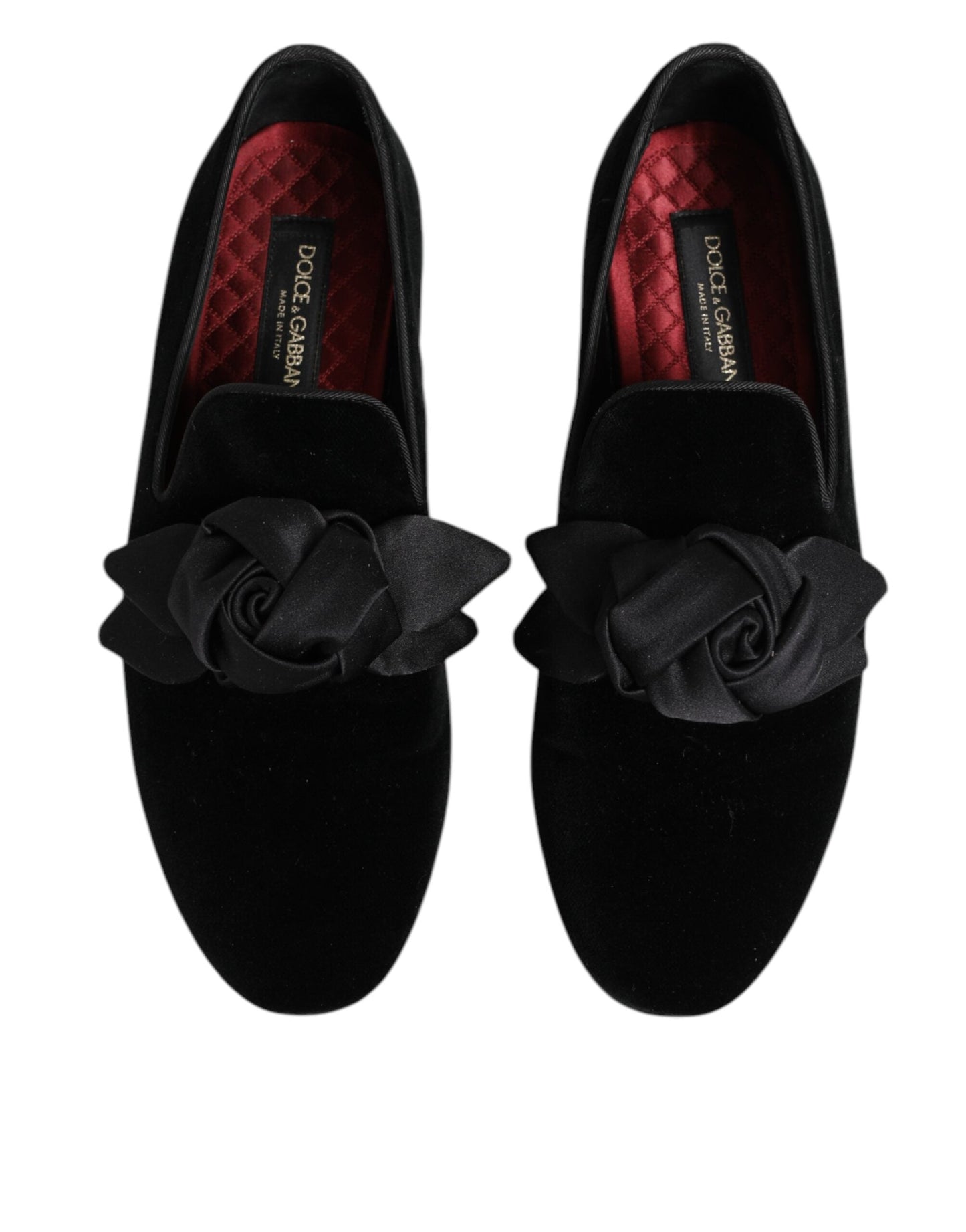 Dolce & Gabbana Black Suede Cotton Rose Slip On Loafers Shoes
