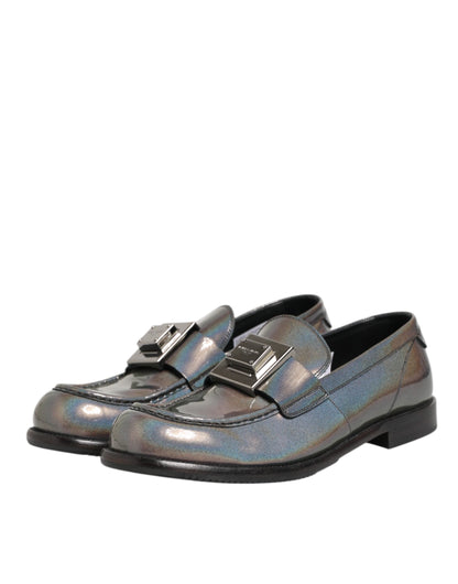 Dolce & Gabbana Metallic Silver Logo Slip On Men Dress Shoes
