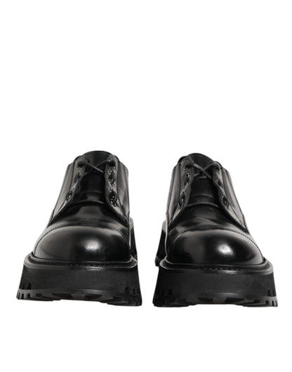 Dolce & Gabbana Black Leather Lace Up Derby Men Dress Shoes