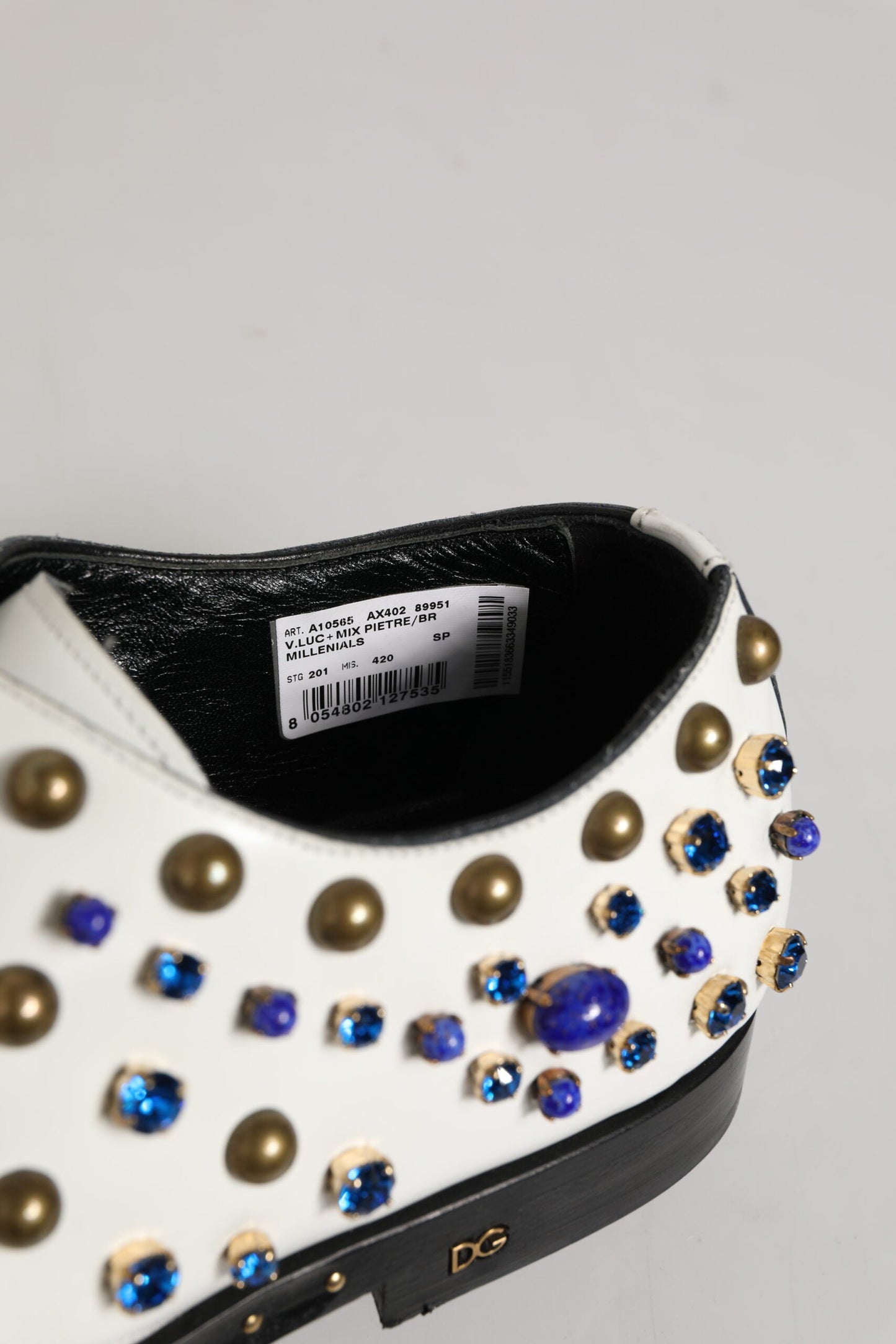 Dolce & Gabbana White Leather Crystals Embellished Dress Shoes