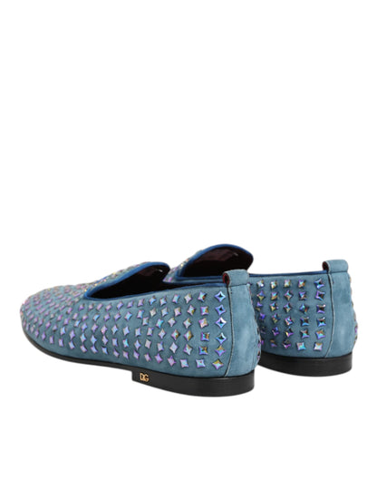 Dolce & Gabbana Blue Suede Studded Dress Men Loafers Shoes