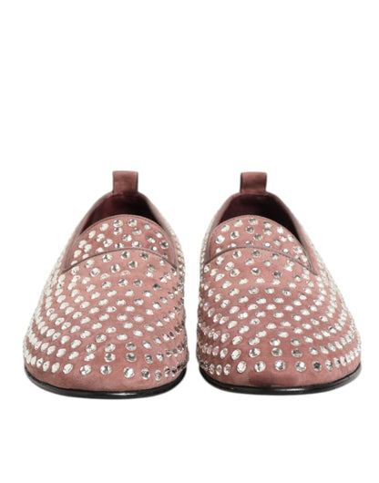 Dolce & Gabbana Pink Suede Crystals Loafers Men Dress Shoes
