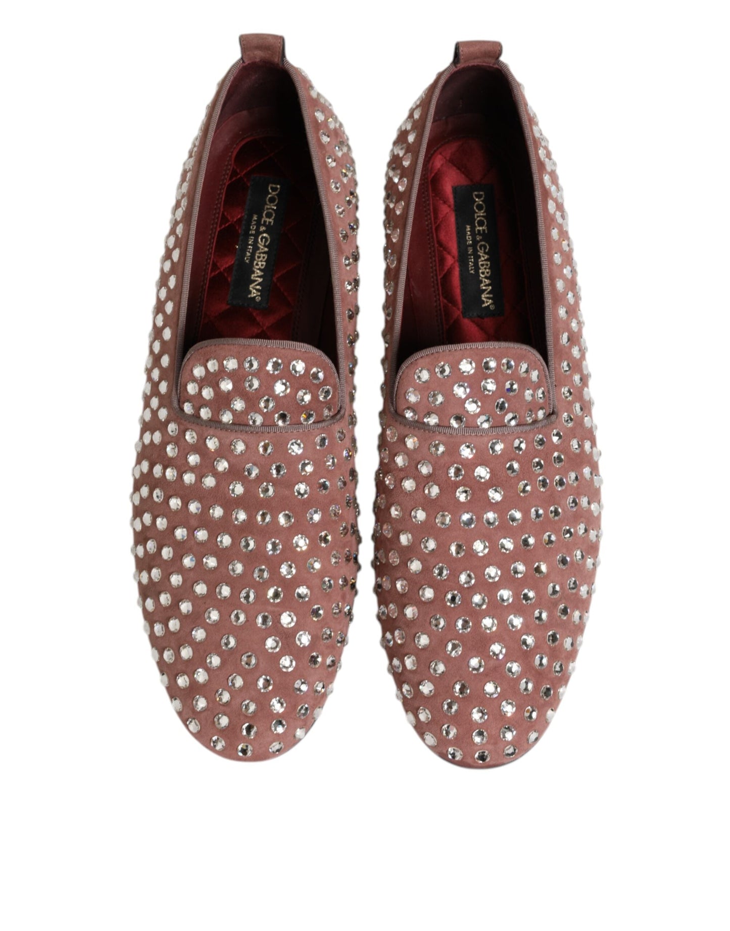 Dolce & Gabbana Pink Suede Crystals Loafers Men Dress Shoes