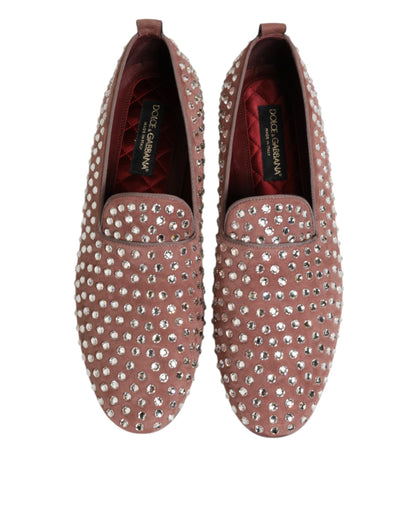 Dolce & Gabbana Pink Suede Crystals Loafers Men Dress Shoes