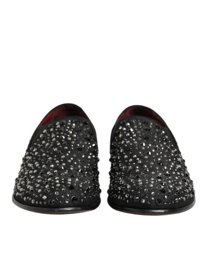 Dolce & Gabbana Black Suede Crystal Embellished Loafer Shoes