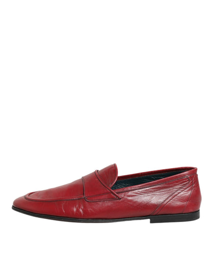 Dolce & Gabbana Red Leather Slip On Dress Men Loafers Shoes